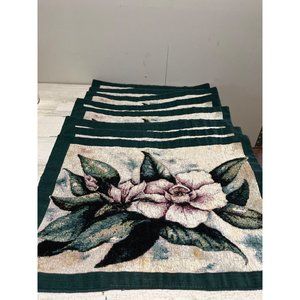 Set of eight green cloth placemats with flowers